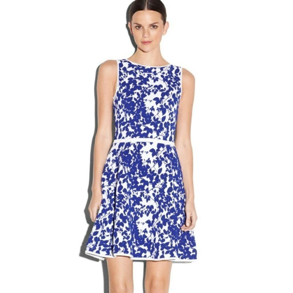 Milly Blue Midnight Floral Flare Dress Sleeveless Stretchy Mini Medium